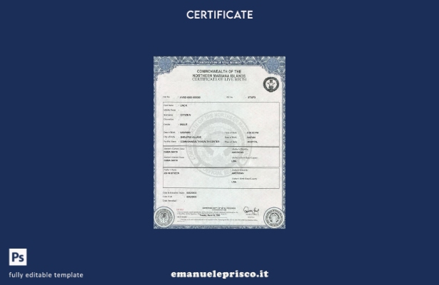 stile verificato Modello di certificato di nascita USA Isole Marianne Settentrio